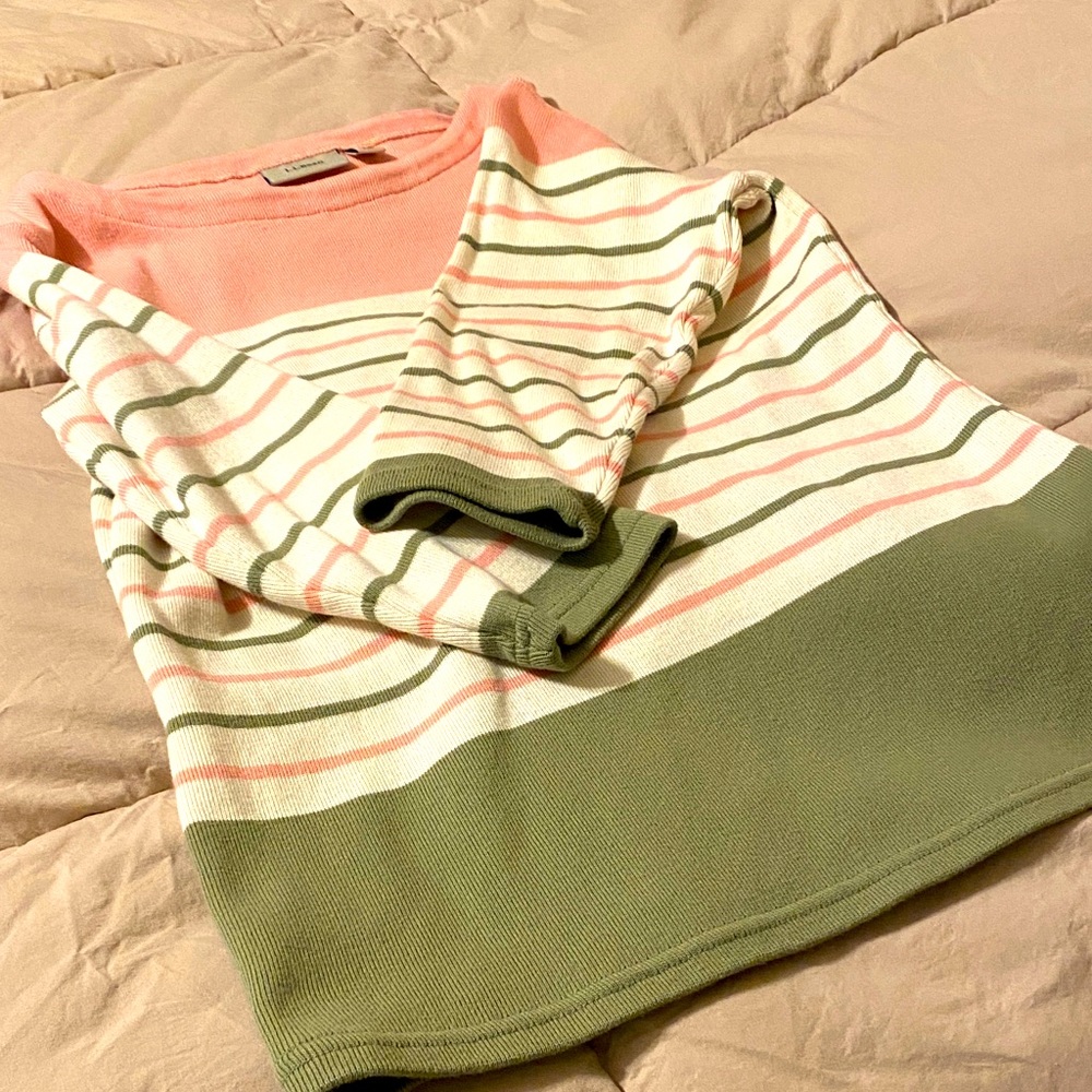 L.L. Bean Women's Striped Pink and Green Sweater